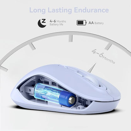 Wireless Mouse, 2026 New Model, Silent Click Ergonomic Design, Portable, 4 Buttons, Adjustable DPI (800/1200/1600), for Laptop/PC/Office (Violet)