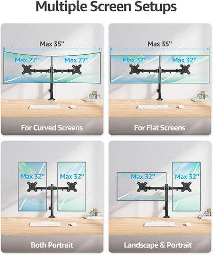 MOUNTUP Dual Monitor Desk Mount, Max 32 Inch up to 17.6lbs, Fully Adjustable Dual Monitor Arm for 2 LCD Screens, Double Monitor Stand with C-Clamp and Grommet Base