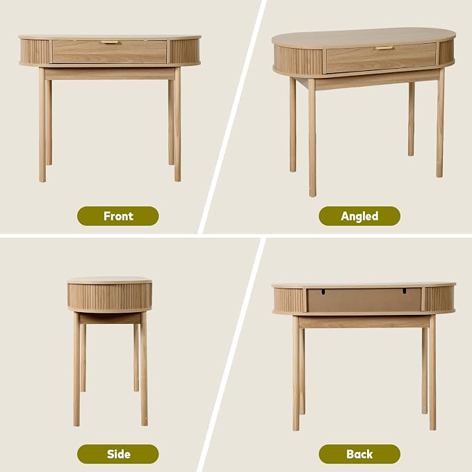 Fluted Small Computer Desk with Drawer, 40 Inch Mid-Century Modern Writing Desk with Solid Wood Legs,Compact Study Table for Small Spaces, Home Office, Bedroom,Walnut