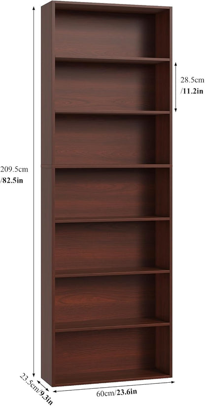 FACBOTALL 82" Tall Bookshelf, 7-Tier Open Shelves Bookcase, Freestanding Display Storage Shelves, Tall Bookcase Home Decor Furniture for Home Office, Living Room, Bedroom, Cherry