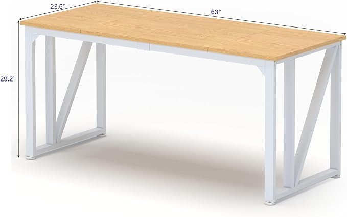 NSdirect Computer Desk 63×23.6Inch Gaming Desk with Deeper & Thicker Desktop, Office Desk Work Desk for Home Office, Natural