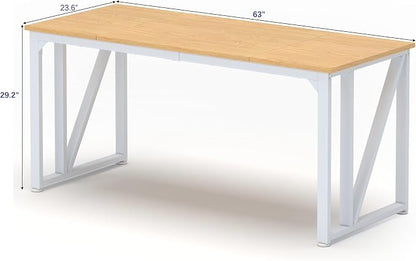 NSdirect Computer Desk 63×23.6Inch Gaming Desk with Deeper & Thicker Desktop, Office Desk Work Desk for Home Office, Natural