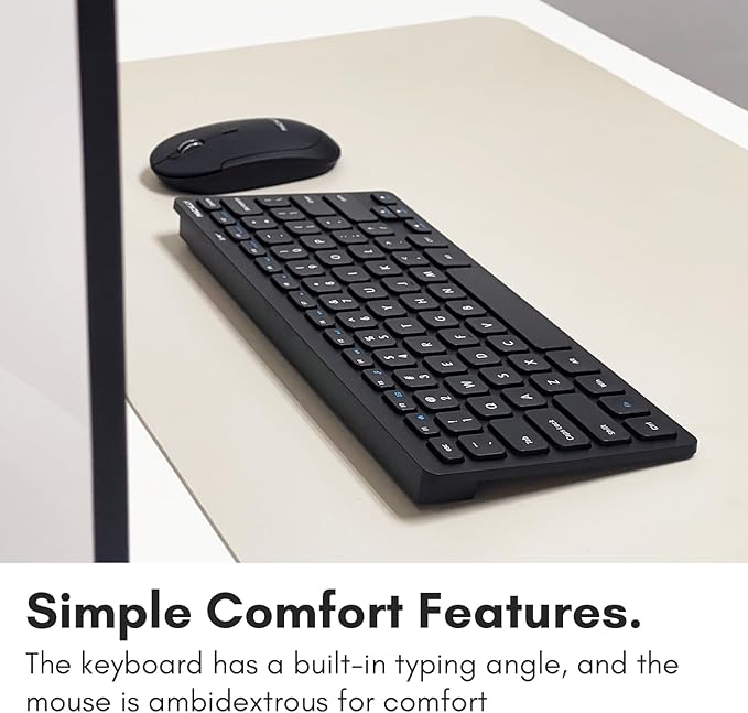 Macally Small Wireless Keyboard and Mouse Combo - Quiet Productivity Duo - 2.4G Wireless Compact Keyboard and Mouse for PC - 78 Key Mini Keyboard and Mouse with Slim Body, Click Buttons, & 3 DPI Modes