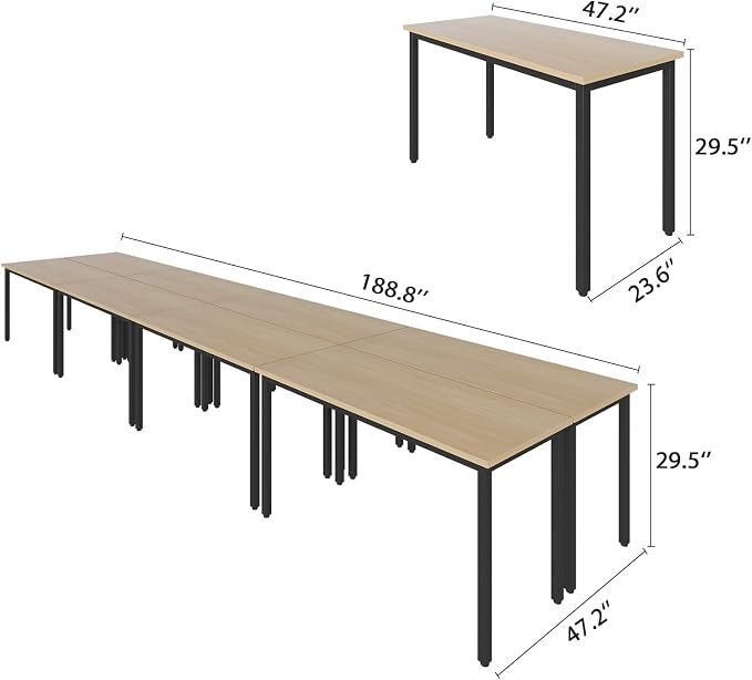 Bonzy Home Conference Tables 16ft Office Computer Desk for Meeting Room Study Writing Printer Table Meeting Seminar Table for 20 People Rustic Vintage Natural 8PCS 188.8"x47.2"x29.5"