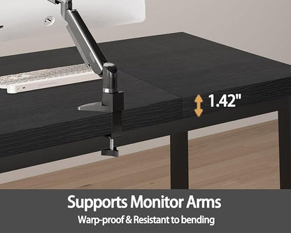 63 Inch Large Computer Desk, Modern Office Desk with Adjustable Feet, Gaming Desk with Deep Desktop, Study Writing Table for Home Office, Work from Home, Easy Assembly, Black