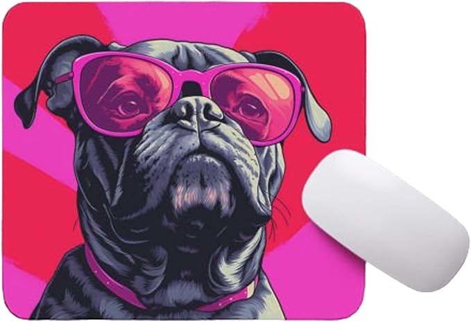 Pink Mousepad Glamour Dog Bullmastiff Mouse Pad for Home Office Gaming Working Desk Computer Desktop Accessories Non-Slip Rubber Mousepad for Dog Lovers