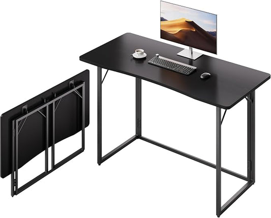 JOYMOOP Black 47.2" Folding Desk, No Assembly Small Foldable Desk for Home, Office, Wooden Top Folding Computer Desk for Working, Writing, Studying - Large Size