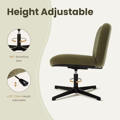 IWMH Criss Cross Chair, Cross Legged Office Chairs no Wheels, Armless Wide Seat Desk Chair with Adjustable Height for Home, Vanity, Bedroom (Green)