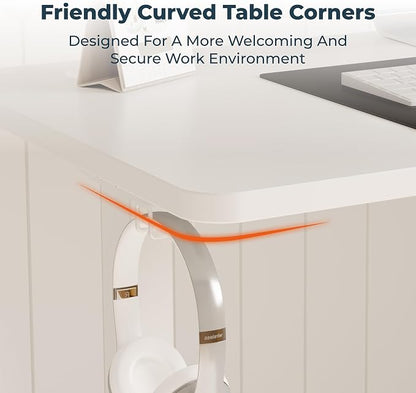 Adjustable Stand Up Desk with Memory Preset, Standing Desks 55 x 24 Inch Electric Home Office Desk Computer Workstation Splice, White Top + White Frame