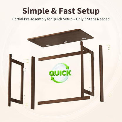 Bamboo Foldable Desk, Folding Desks for Small Spaces, 32.68 Inch Small Foldable Computer Table, Space Saving Sofa Table for Couch, Bedroom or Home Office, Brown