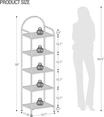 Hzuaneri Bookcase Bookshelf, Tempered Glass Bookshelves, Slim Shelving Unit for Bedroom, Bathroom, Home Office, Steel Frame, 5 Tier Black BC05001B
