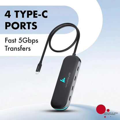 Type C to 4 in 1 Type C Hub, Wozoyo 4XType C 5 Gbps, Data Transfer Upto 5Gbps, Plug & Play, Multiport Type C Hub with 30cm Cable, Compatible with MacBook, Tablet, Smartphones and Type C Devices