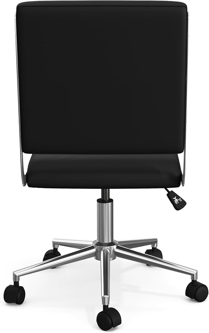 Martha Stewart Lulu Swivel Task Chair with Height Adjustable Seat for Home Office in Black Faux Leather with Polished Nickel Frame