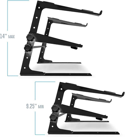 AxcessAbles Two-Tier Adjustable DJ Stand with Clamps | for DJ Controllers, Music Mixers, Laptops up to 20lbs.| DJ Controller Stand Compatible with DDJ-REV1, DDJ-FLX4 (LTS-03 Black)