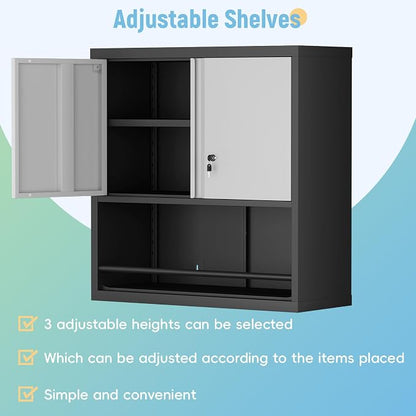 IRONFFICE Garage Cabinets,Metal Storage Cabinet with Locking Door,Lockable Wall Mount Cabinet for Storage,Hanging Cabinets for Garage,Kitchen,Office