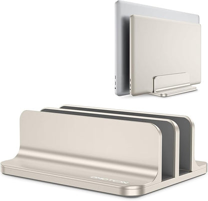 OMOTON Vertical Laptop Stand [Updated Double Version], Desktop Aluminum Mac Book Stand with Adjustable Dock Size, Fits All Mac Book, Surface, Chrome Book and Gaming Laptops (Up to 17.3") (Starlight)