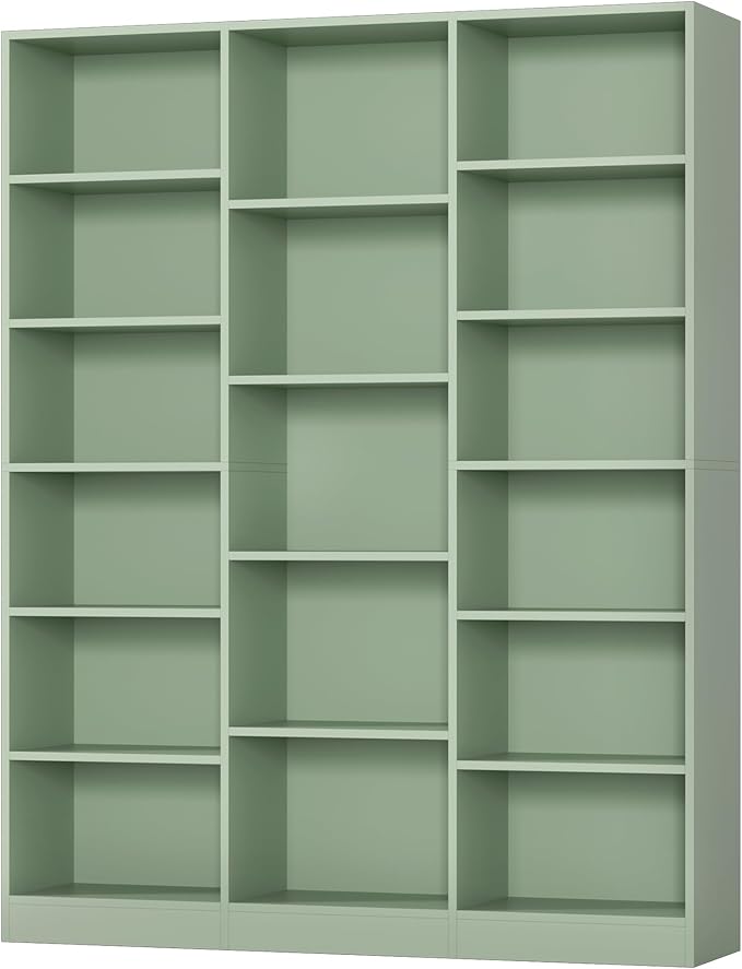 FACBOTALL Triple Wide Bookshelf, 6 Tier Large Bookshelf, Bookcase with 17 Open Display Shelves, 74'' Tall Bookcases and Bookshelves for Living Room, Home Office, Library, Green