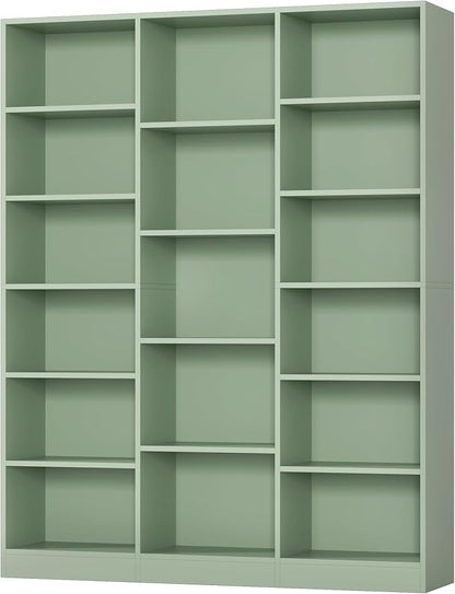 FACBOTALL Triple Wide Bookshelf, 6 Tier Large Bookshelf, Bookcase with 17 Open Display Shelves, 74'' Tall Bookcases and Bookshelves for Living Room, Home Office, Library, Green