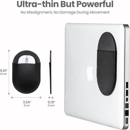 Epessa Universal Stick-On Mouse Pouch, Holder for Wireless Mouse, Sleeve for Laptop, Reusable Adhesive, No Glue Residue, Compatible with iPad or MacBook (Black)