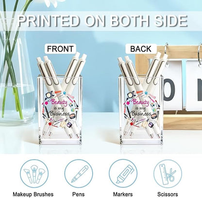 Beauty is My Business Acrylic Cosmetic Holder, Funny Makeup Brush Holder Gifts for Cosmetologist Makeup Lover Women Girls, Christmas Birthday Gifts for Daughter Niece Sister BFF
