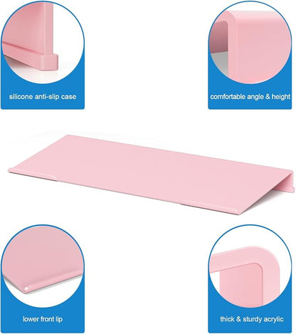 WINFFOR Comfortable Computer Keyboard Stand - Ergonomic Keyboard Riser Acrylic Tilted Keyboard Holder for Easy Typing&Working at Home Office - Fits All Keyboard Sizes - 17'' Wide (Lightpink)