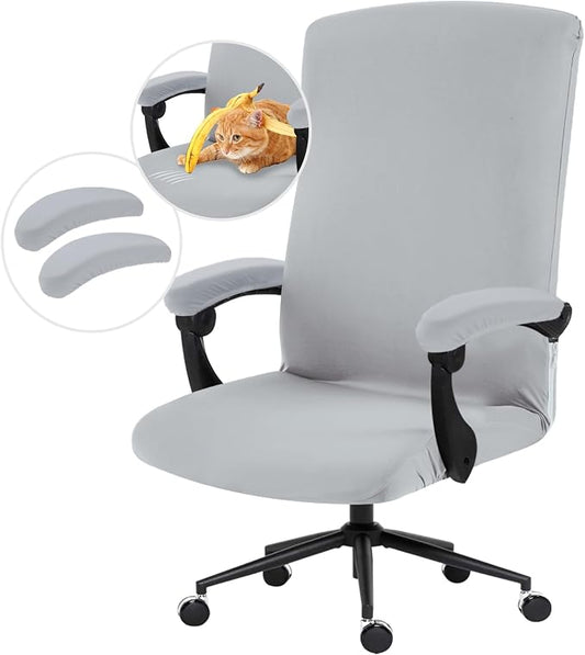 DIVA EN CAMINO DEC Stretch Computer Office Chair Cover with Armrest Covers Durable Zipper Universal Spandex Rotating Boss Chair Slipcovers Anti-dust Soft Desk Chair Seat Protector, Light Gray