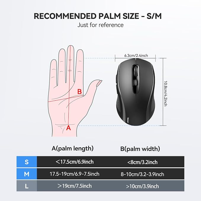 TECKNET Bluetooth Mouse (BT 5.0/3.0+2.4Ghz), 6-Level 4000 DPI Wireless Mice for Laptop, 2-in-1 Ergonomic Computer Portable PC Mouse, Silent Mouse with USB Receiver for Windows/Mac/PC/Notebook