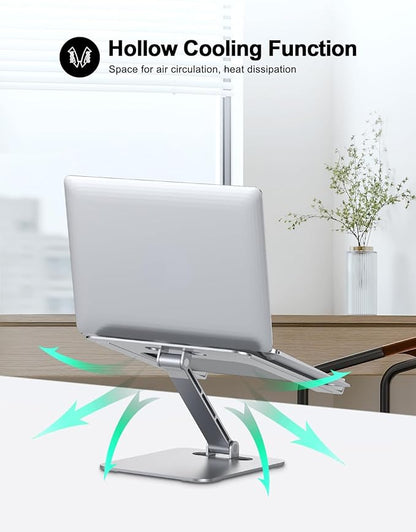 RIWUCT Foldable Aluminum Alloy Laptop Stand for Desk, Height Adjustable Ergonomic Computer Stand for Laptop, Portable Laptop Riser Holder Printer Stand Compatible with MacBook Pro Air/HP/Dell 10-16"