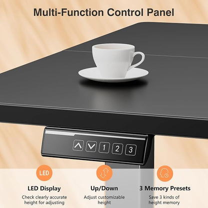 Sweetcrispy Electric Standing Desk Adjustable Height, 40x24 Inch Sit Stand Up Home Office Desks Computer Workstation PC Work Table with 3 Memory Preset Splice Wood Board Metal Frame, Black