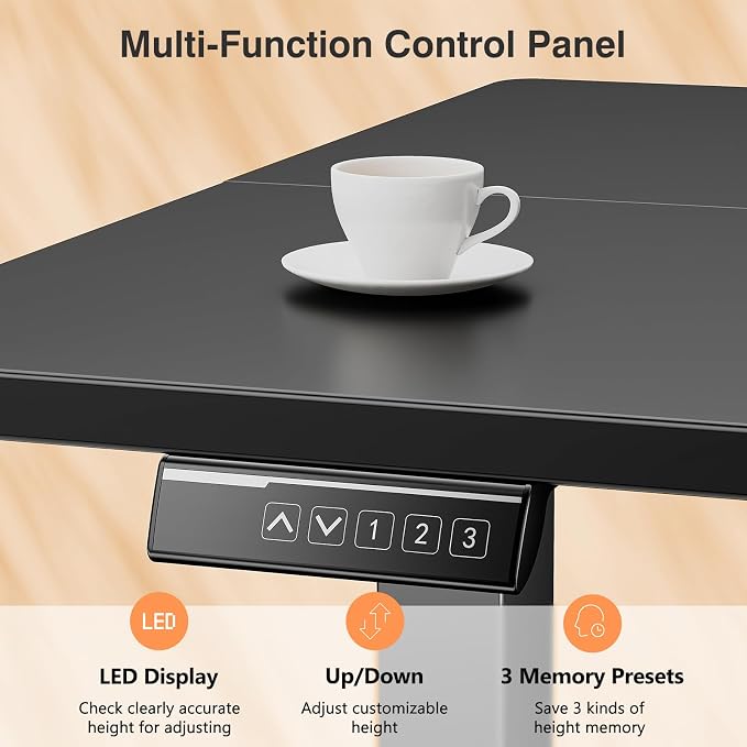 Sweetcrispy Electric Standing Desk Adjustable Height, 48x24 Inch Sit Stand Up Home Office Desks Computer Workstation PC Work Table with 3 Memory Preset Splice Wood Board Metal Frame, Black
