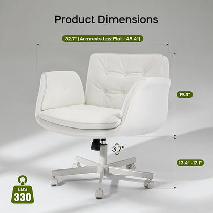 amseatec Criss Cross Office Chair, PU Leather Vanity Chair with 5-Level Adjustable Armrests & Swivel, Ergonomic Criss Cross Chair for Home Office Bedroom Makeup（White）