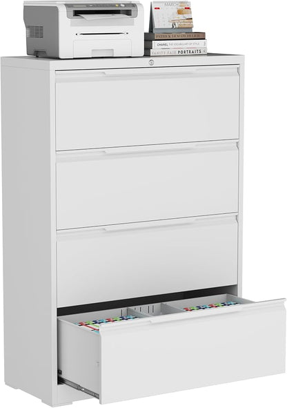 Lateral File Cabinet, 4 Drawer Lateral File Cabinet with Lock, Metal Lateral Filing Cabinet for Home Office, Office Organization Cabinet for Letter/Legal/F4/A4 Size