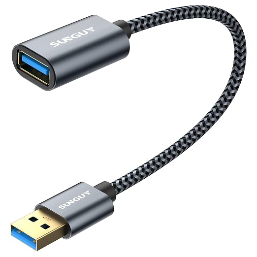 SUNGUY 5Gbps USB 3.0 Extension Cable, [2P 1FT] USB A Male to Female Extender Cord, Braided High Data Transfer Compatible with Xbox, Hard Drive, Webcam, USB Keyboard, Mouse, Flash Drive, Oculus VR