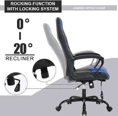 Office Chair Gaming Chair Ergonomic Massage Chair PU Leather Executive Seat with Swivel Base, Massage Lumbar Support, and Padded Armrests (Blue)
