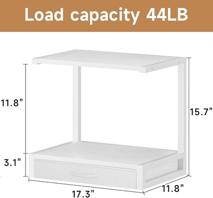 YAOHUOO 2-Tier Desktop Printer Stand with Fabric Drawer, Prtiner Table with Storage Shelf, Desk Organizer for Home Office,3D Printer,Fax Machine,Scanner, 17.3"x11.8" White