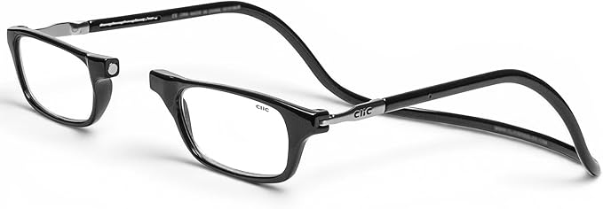 Clic Magnetic Reading Glasses - Adjustable Neck Hanging Readers - Secure Fit with Rigid Headband - Original (S-M, Black, 3.00)