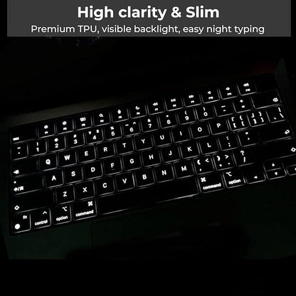 EooCoo Premium Keyboard Cover Skin Protector, Laptop Accessories Compatible with 2026 2025 2024 2023 2022 2021 M5-M1 Pro/Max MacBook Pro 14/16, M5-M2 MacBook Air 13/15, 2026 MacBook Neo 13, Clear