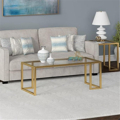 Henn&Hart 45" Wide Rectangular Coffee Table in Brass, for Home, Living Room, Bedroom, Entertainment Room, Office