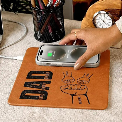 Personalized Leather Charging Mat, Dad The Man The Myth The Legend Hand Punch, Wireless Charging Desk Mat, Custom Dad Gift from Kids, Fathers Day Gift for Dad, Papa, Grandpa, Daddy 4