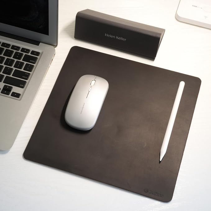 Mouse Pad-Premium Full Grain Genuine Leather-Handmade with Cowhide Crazy Horse Leather-Suitable for Working from Home or in the Office-Square 9.8x9.8in-Vintage Black