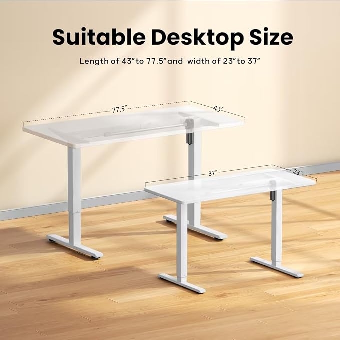 GallopFun Standing Desk Frame for 37 to 77.5’’ Desktop, Electric Height Adjustable Desk Legs, 176 lbs Motorized Desk Legs Workstation Frame with Memory Presets, White Frame Only