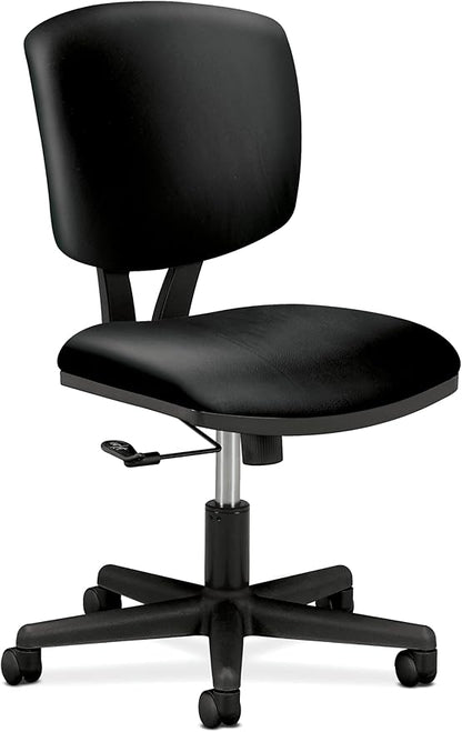 HON Volt Ergonomic Office Chair with Bonded Leather Seat and Back, Armless Desk and Computer Chair with Adjustable Center‑Tilt Recline and Wheels for Home Office or Workstation, Black
