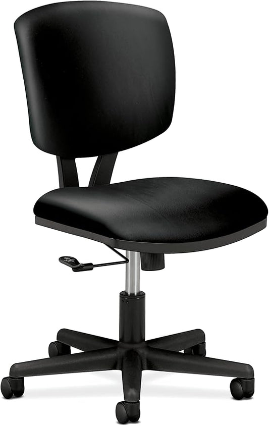 HON Volt Ergonomic Office Chair with Bonded Leather Seat and Back, Armless Desk and Computer Chair with Adjustable Center‑Tilt Recline and Wheels for Home Office or Workstation, Black