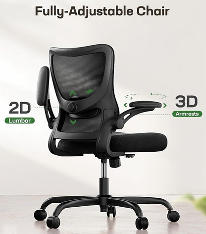 Marsail Ergonomic Office Chair Desk Chair with 3D PU Armrests and Adjustable Lumbar Support Breathable Mesh Chair Executive Rolling Swivel Comfy Task Chair for Home Office Gaming，Pack of 15