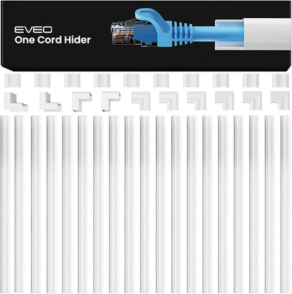 EVEO Cable Hider - One Cord Hider 300” Cord Cover Wall Cable Hider, Cable Concealer, Wire Hiders for TV on Wall. Cable Management, Cord Hider Cable Raceway Wire Covers for Cords (White, Small)