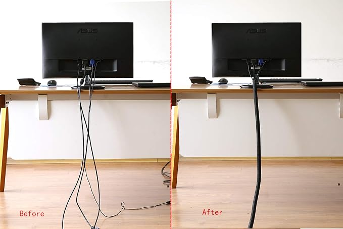 Alex Tech 10ft - 3/8 inch Cord Protector Wire Loom Tubing Cable Sleeve Split Sleeving For USB Cable Power Cord Audio Video Cable – Protect Cat From Chewing Cords - Black