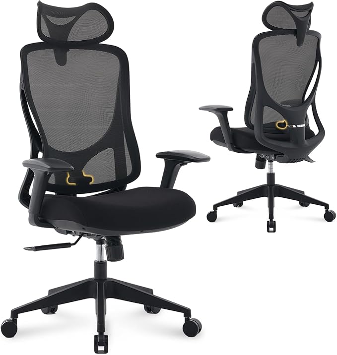 Nouhaus Apertura Ergonomic Office Chair, Home Office Desk Chairs w/Adjustable Lumbar Support & Headrest, Dynamic Back Support, 3D Armrests, High Back Mesh Comfy Computer Chair for Long Hours (Black)