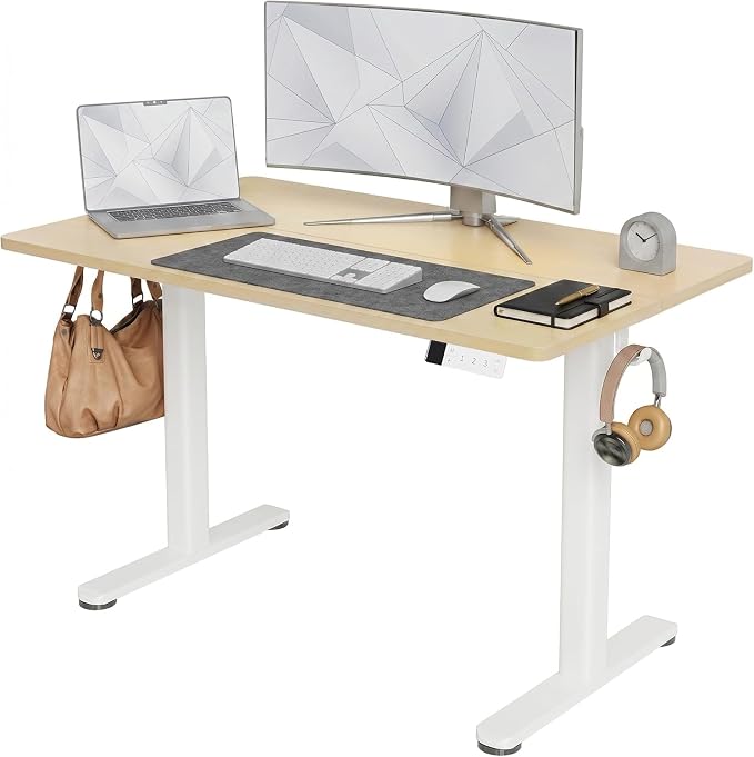Claiks Electric Standing Desk 48 x 24 Inches, Motorized Sit Stand Desk with 3 Memory Presets & Cable Management, Spacious Ergonomic Computer Workstation for Dual Monitors & Gaming Setup, Nature