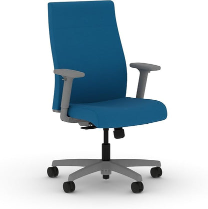 HON Ignition 2.0 Ergonomic Office Chair with Adjustable Arms, Standard Synchro‑Tilt Recline, Upholstered Desk and Computer Chair for Home Office or Workstation, Titanium Frame, Peacock