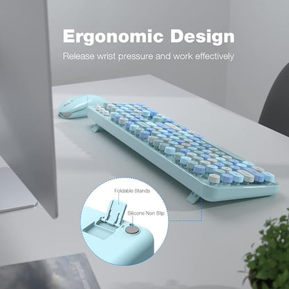 Dilter Wireless Keyboard and Mouse Combo, 104 Keys Full-Sized Typewriter Keyboards, 2.4 GHz USB Receiver Plug and Play, for Windows, PC, Laptop, Desktop (Blue Colorful)